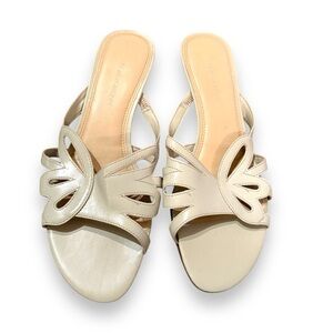 Naturalizer Beige Leather Open Toe Strappy‎ Slip On Heel Sandals Sz 8
